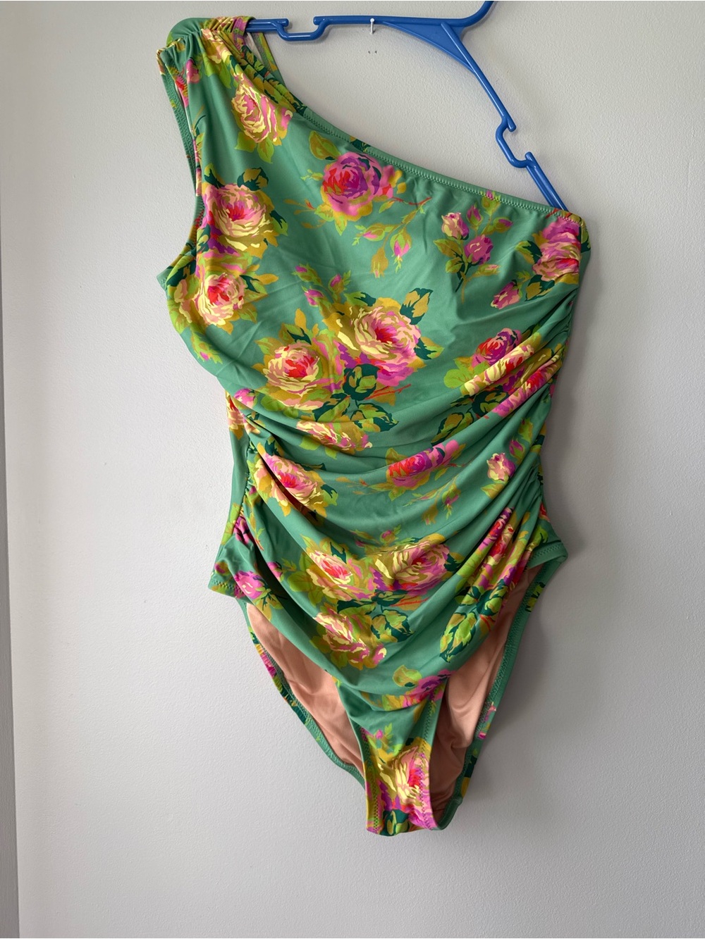 J. Crew Green One-Shoulder Floral Ruched Swimsuit